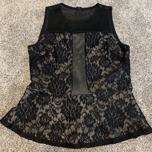 New York & Company Black Lace Peplum Tank